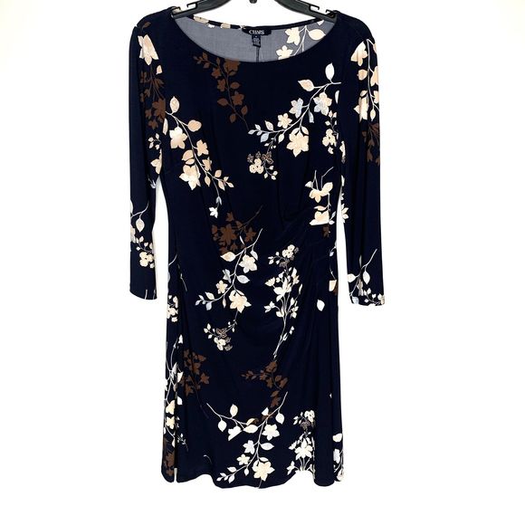Chaps Floral Ruched 3/4 Sleeves Sheath Dress Size M - Picture 1 of 11